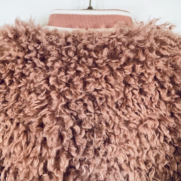 Zara Basic Dusty Pink Mauve Faux Fur Teddy Boho Bomber Jacket Size XS - Picture 10 of 15